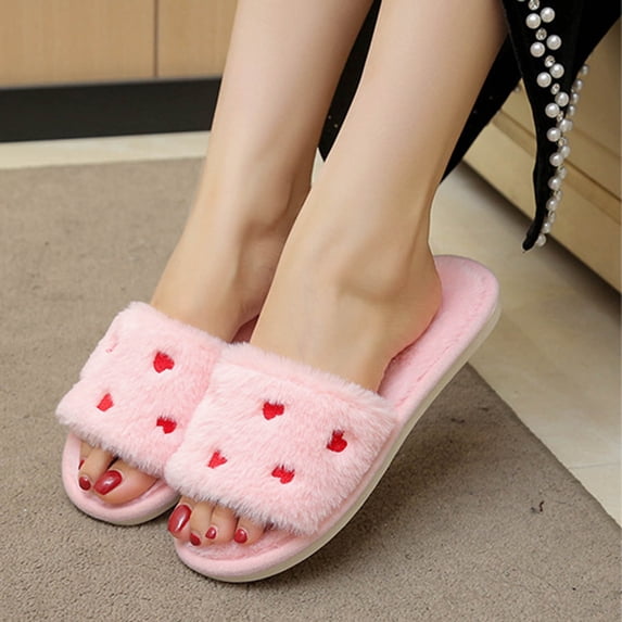 Women's Fuzzy Slip-on Slippers Fashion Casual Home Indoor And Outdoor Solid Color Slippers Plus Velvet Warm One-Foot Open-Toe Slippers