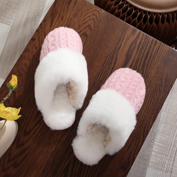 Women's Fuzzy Slip-on Slippers Fashion Casual Men And Women Couples Solid Color Interior Warm Winter Home Slippers