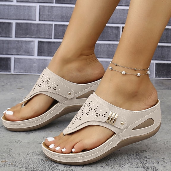 Women's Fuzzy Slip-on Slippers Fashion Casual Spring And Summer Solid Color Thong Wedge Heel Flip Flops