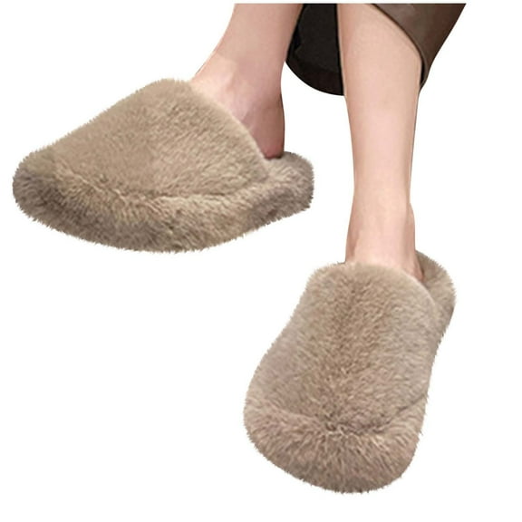 CHUMUD Women's Fuzzy Slip-on Slippers Warm Cozy Soft Lightweight Memory Foam Indoor House Shoes Trendy Household Slippers