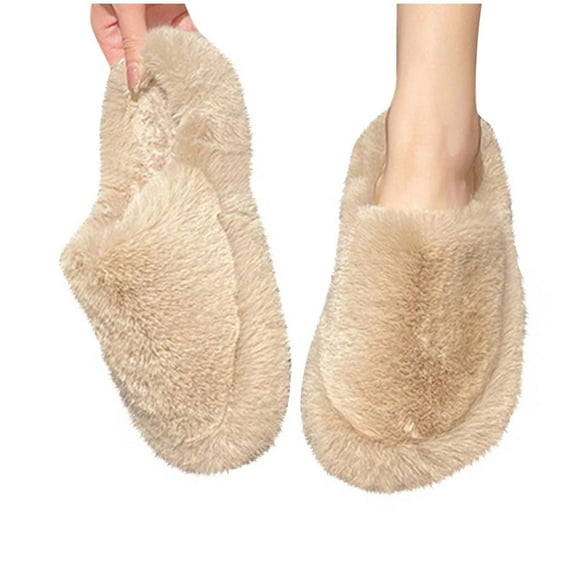 CHUMUD Women's Fuzzy Slip-on Slippers Warm Cozy Soft Lightweight Memory Foam Indoor House Shoes Trendy Household Slippers