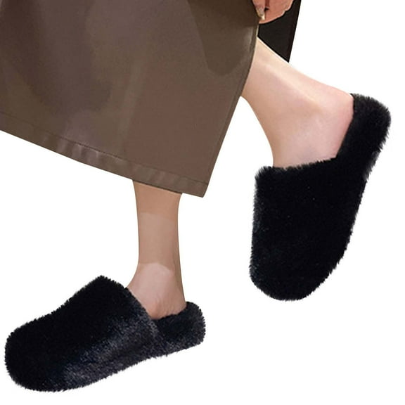 CHUMUD Women's Fuzzy Slip-on Slippers Warm Cozy Soft Lightweight Memory Foam Indoor House Shoes Trendy Household Slippers