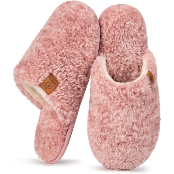 Women's Fuzzy Slip-on Slippers Warm Cozy Soft Lightweight Memory Foam Indoor House Shoes