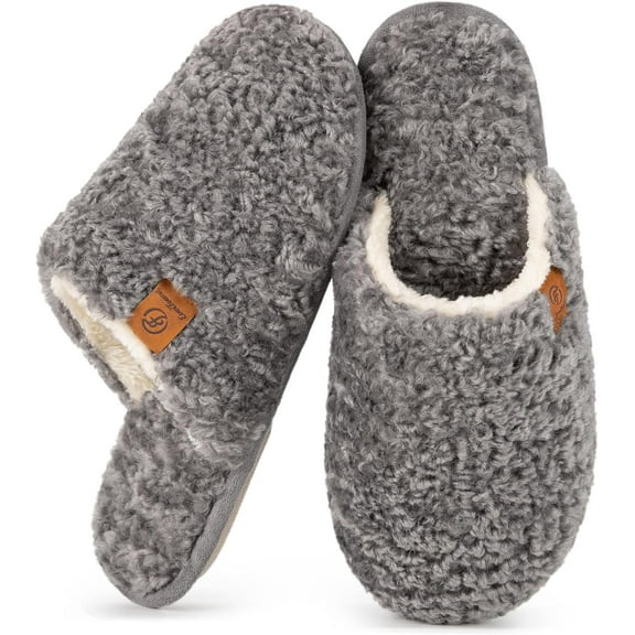 Women's Fuzzy Slip-on Slippers Warm Cozy Soft Lightweight Memory Foam Indoor House Shoes