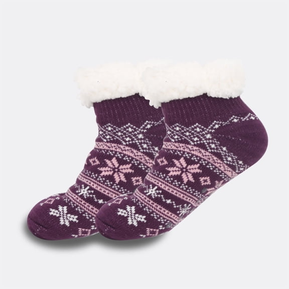 Women's Fuzzy Slipper Socks with Grippers Super Soft Warm Fleece Lined 2025 Winter Gifts Short Cozy Cabin Socks Women's Extra-Thick Fleece-Lined Short Socks for Indoor Use Purple