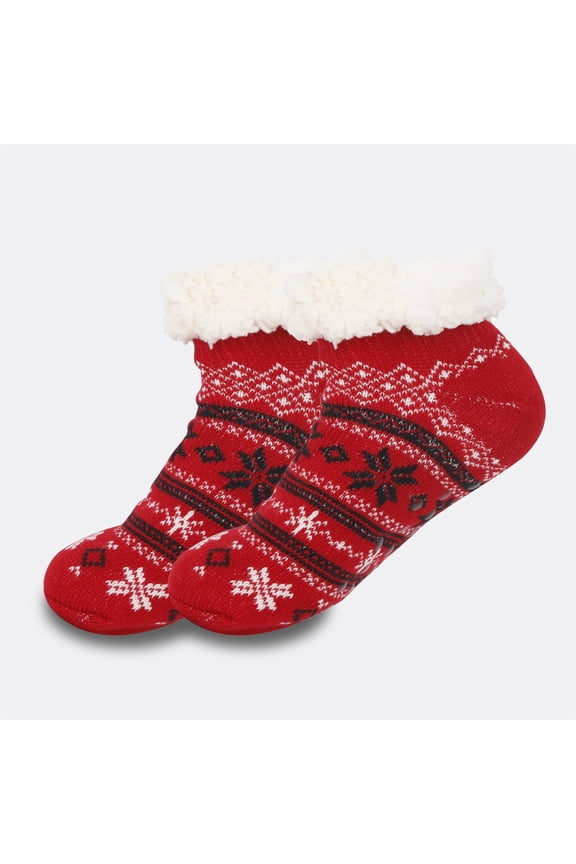 Women's Fuzzy Slipper Socks with Grippers Super Soft Warm Fleece Lined 2025 Winter Gifts Short Cozy Cabin Socks Women's Extra-Thick Fleece-Lined Short Socks for Indoor Use Red