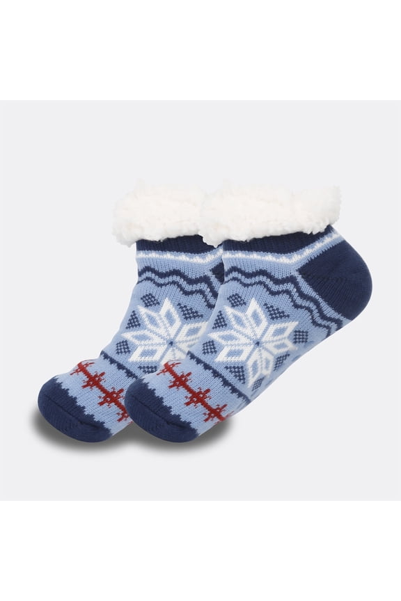 Women's Fuzzy Slipper Socks with Grippers Super Soft Warm Fleece Lined 2025 Winter Gifts Short Cozy Cabin Socks Women's Extra-Thick Fleece-Lined Short Socks for Indoor Use Blue