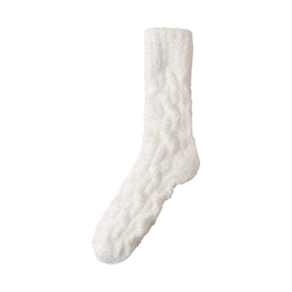 Women's Fuzzy Slipper Socks, Thickened Fleece Lined Puffy Socks, Super Soft and Cozy Winter Warm Sleeping Socks with Non-Slip Grip ( White )
