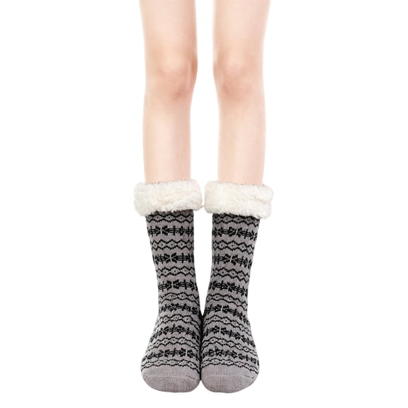 Women's Fuzzy Slipper Socks - Winter Warm, Sleeping/Plush/Comfy, Dark Gray