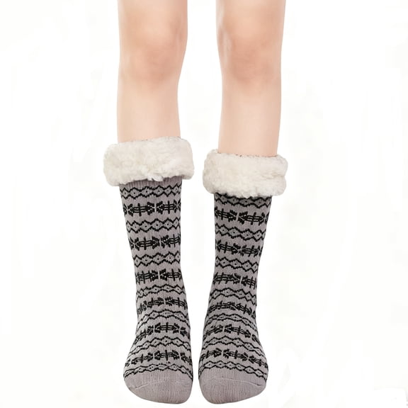 Women's Fuzzy Slipper Socks - Winter Warm, Sleeping/Plush/Comfy, Gray