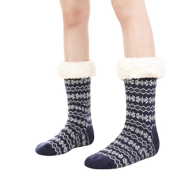 Women's Fuzzy Slipper Socks - Winter Warm, Sleeping/Plush/Comfy, Navy Blue
