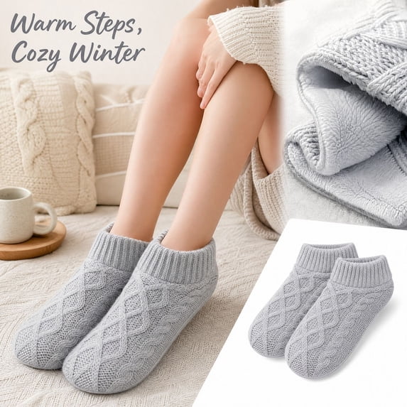 Women's Fuzzy Slipper Socks with Fleece Lining and Non Slip Grippers, Thick Cable Knit House Socks for Winter Indoor Home Wear