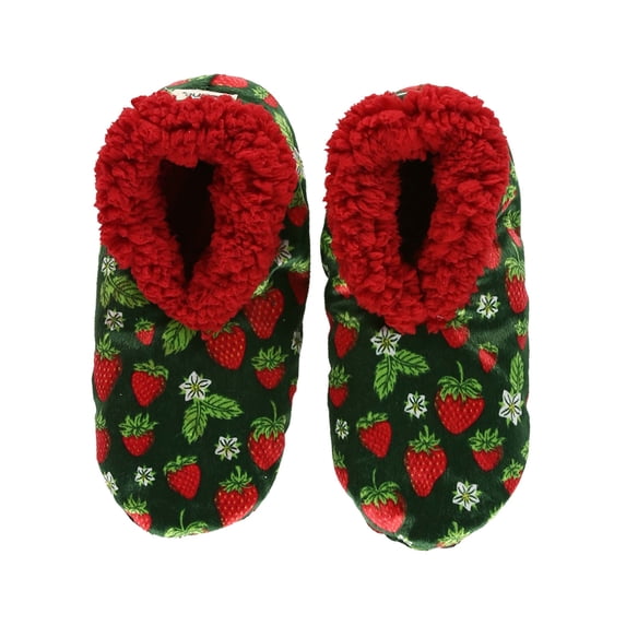 Women’s Fuzzy Slipper Socks with Grippers – Soft Microfiber Outer, Cozy Fleece Lined Indoor House Socks (Strawberry, S/m)