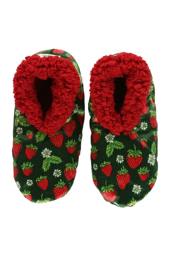 Women’s Fuzzy Slipper Socks with Grippers – Soft Microfiber Outer, Cozy Fleece Lined Indoor House Socks (Strawberry, S/m)