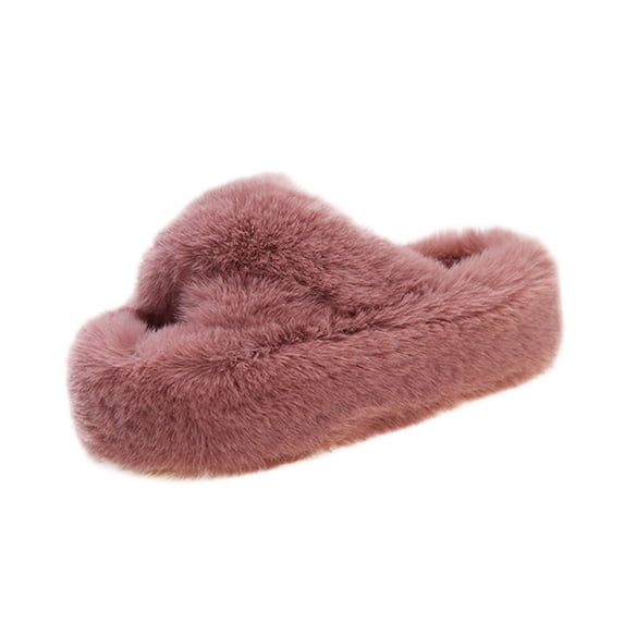 CHUMUD Women's Fuzzy Slippers Cross Band Memory Foam House Slippers Open Toe Plush Comfy Faux Fur Lined Slide Shoes Anti-Skid Sole