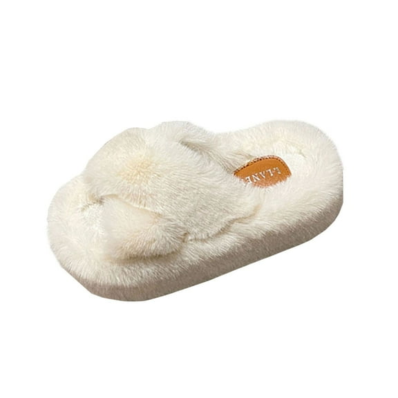 CHUMUD Women's Fuzzy Slippers Cross Band Memory Foam House Slippers Open Toe Plush Comfy Faux Fur Lined Slide Shoes Anti-Skid Sole