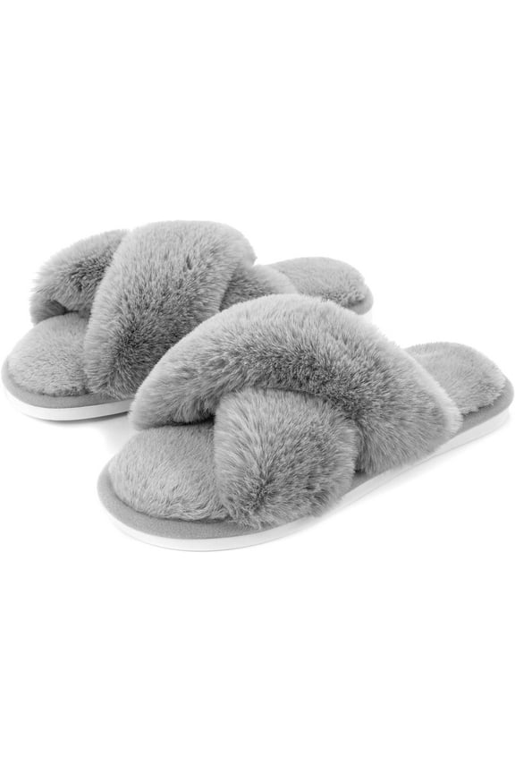 Women's Fuzzy Slippers House Slippers Cross Band Slippers Indoor Outdoor Soft Plush on Open Toe Slippers