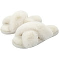 thumbnail image 1 of Women's Fuzzy Slippers House Slippers Cross Band Slippers Indoor Outdoor Soft Plush on Open Toe Slippers, 1 of 14