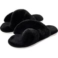 thumbnail image 1 of Women's Fuzzy Slippers House Slippers Cross Band Slippers Indoor Outdoor Soft Plush on Open Toe Slippers, 1 of 14