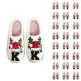 thumbnail image 1 of Women's Fuzzy Slippers Letter Print House Slippers Cozy Plush Shoes Winter Warm Indoor Footwear for Couples Soft Breathable Holiday Gift for Her or Him, 1 of 4
