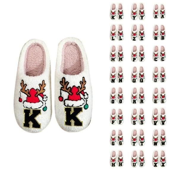 Women's Fuzzy Slippers Letter Print House Slippers Cozy Plush Shoes Winter Warm Indoor Footwear for Couples Soft Breathable Holiday Gift for Her or Him