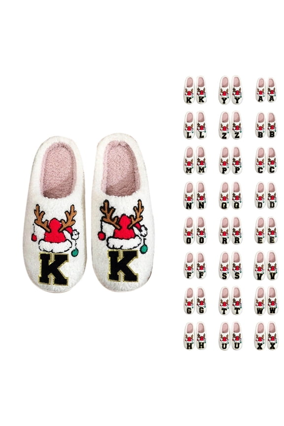 Women's Fuzzy Slippers Letter Print House Slippers Cozy Plush Shoes Winter Warm Indoor Footwear for Couples Soft Breathable Holiday Gift for Her or Him