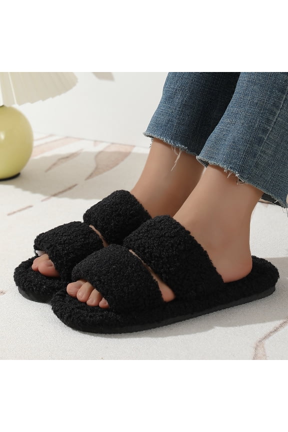 Women‘s Fuzzy Slippers, Plush Fleece-Lined Mule with Non-Slip TPR Sole, Cozy Indoor Shoes for Cold Mornings, Home, and Stocking Stuffer Black 36