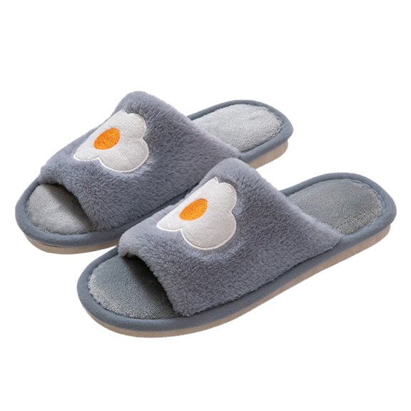 Women's Fuzzy Slippers Warm Cozy with Arch Support Women Fuzzy Memory Foam Flat Slide Slippers Comfy Open Toe Shoes Slippes