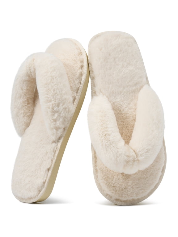 Women's Fuzzy Slippers Warm Plush Thong Slippers Soft Cozy House Slippers for Women Fluffy Flip-Flops Winter