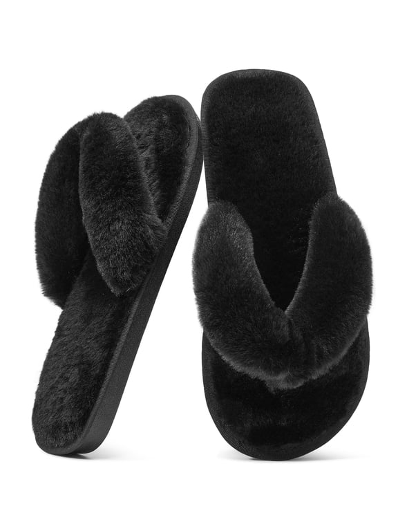 Women's Fuzzy Slippers Warm Plush Thong Slippers Soft Cozy House Slippers for Women Fluffy Flip-Flops Winter