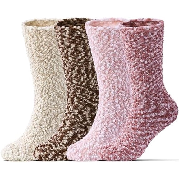 Women's Fuzzy Socks - Cozy Fluffy Winter Plush Socks for Sleeping & Lounge 4 Pairs
