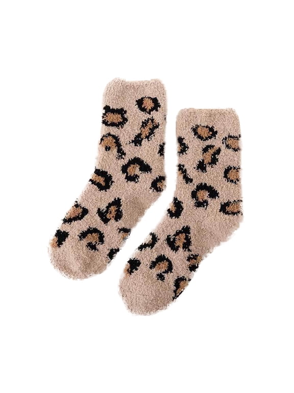 Women's Fuzzy Socks Leopard Print Warm Plush Socks Cozy Winter Home Sleep Socks One Size
