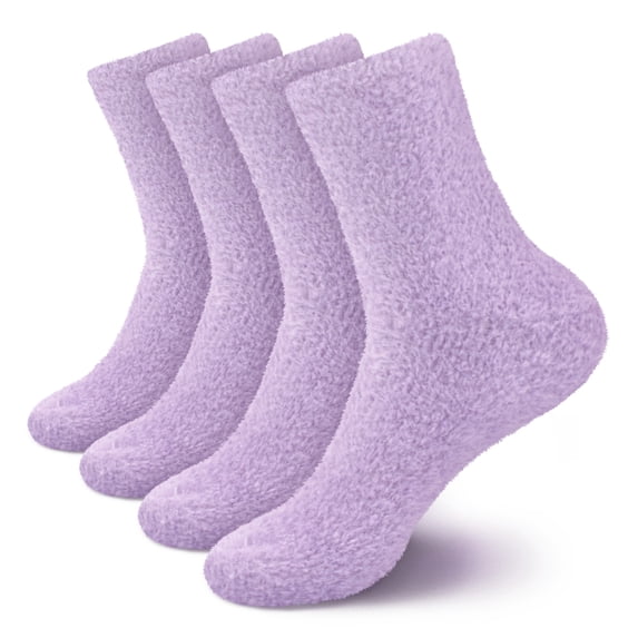 BambooMN Women's Fuzzy Soft Pastel Colorful Fluffy Socks - Lavender Purple - 4 Pairs