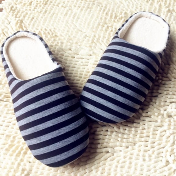 Women's Fuzzy Stripe Slippers Soft Coral Fleece Memory Foam Slippers Warm Slip-On Breathable House Shoes Use For Indoor Outdoor