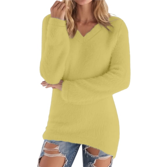 Women's Fuzzy Sweatshirt Long Sleeve V Neck Loose Fluffy Pullover Tops Fall Lightweight Jumper Sweater Shirt