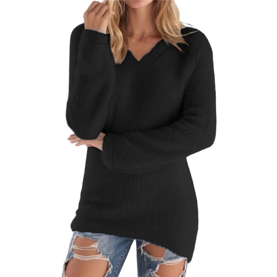 Women's Fuzzy Sweatshirt Long Sleeve V Neck Loose Fluffy Pullover Tops Fall Lightweight Jumper Sweater Shirt