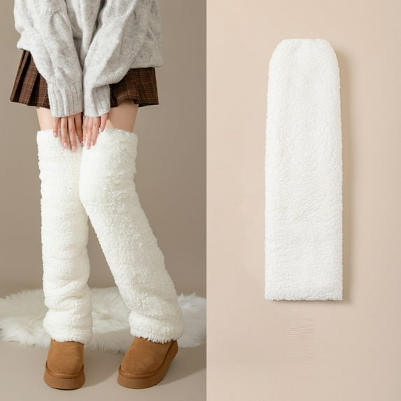 Women's Fuzzy Thigh high Socks Over Knee High Plush Slipper Winter Indoor Sleeping Fluffy Long Leg Warmers
