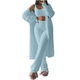thumbnail image 1 of Women’s Fuzzy Three Piece Sweatsuit Open Front Cardigan Crop Tank Top and Wide Leg Pants Ultra Soft Matching Lounge Set for Cozy Fall and Winter Relaxation, 1 of 9