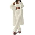 thumbnail image 1 of Women’s Fuzzy Three Piece Sweatsuit Open Front Cardigan Crop Tank Top and Wide Leg Pants Ultra Soft Matching Lounge Set for Cozy Fall and Winter Relaxation, 1 of 9