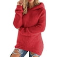 thumbnail image 1 of Women's Fuzzy Tunic Sweater Hoodies Long Sleeve Fluffy Plush Inrregular Hem Hooded Pullover Winter Tops (XL, Red), 1 of 7