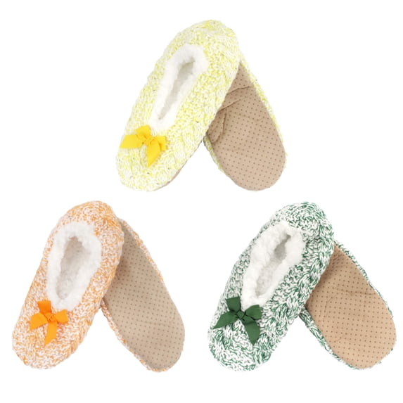 BambooMN Women's Super Soft Sequin Slippers with Non-Slip Bottoms - Asst 3D - Large - 3 Pairs