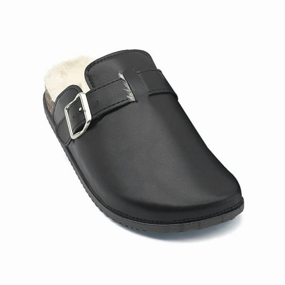 Women's Fuzzy Waterproof Suede Clogs Leather Mules Fur Lined Soft Non Slip Potato Shoes with Arch Support