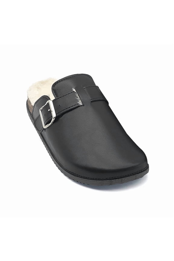 Women's Fuzzy Waterproof Suede Clogs Leather Mules Fur Lined Soft Non Slip Potato Shoes with Arch Support