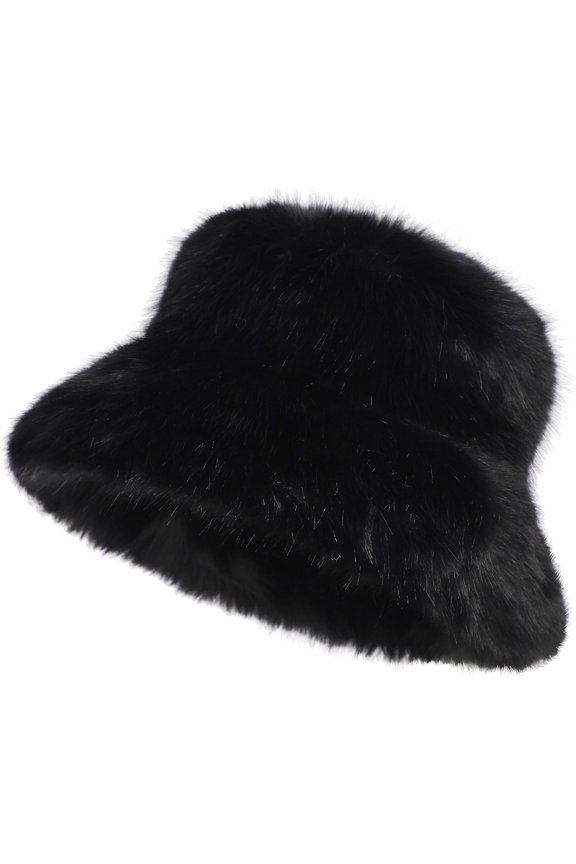 Women's Fuzzy Wide Brim Faux  Bucket Hat Winter Warmer Fisherman Cap