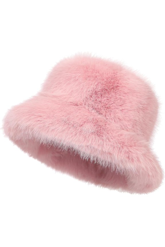Women's Fuzzy Wide Brim Faux  Bucket Hat Winter Warmer Fisherman Cap