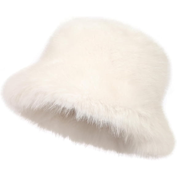 Women's Fuzzy Wide Brim Faux Fur Bucket Hat – Winter Warm Fisherman Style Cap, Soft & Cozy, Classic Solid Color for Cold Weather & Daily Wear