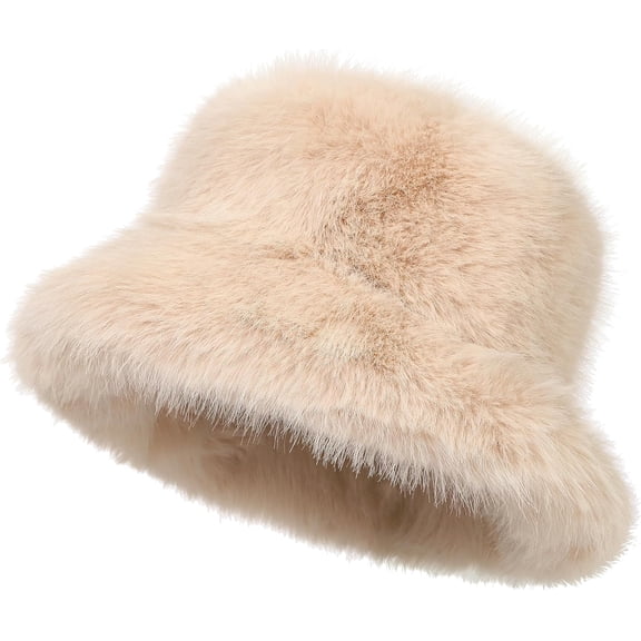 Women's Fuzzy Wide Brim Faux Fur Bucket Hat – Winter Warm Fisherman Style Cap, Soft & Cozy, Classic Solid Color for Cold Weather & Daily Wear
