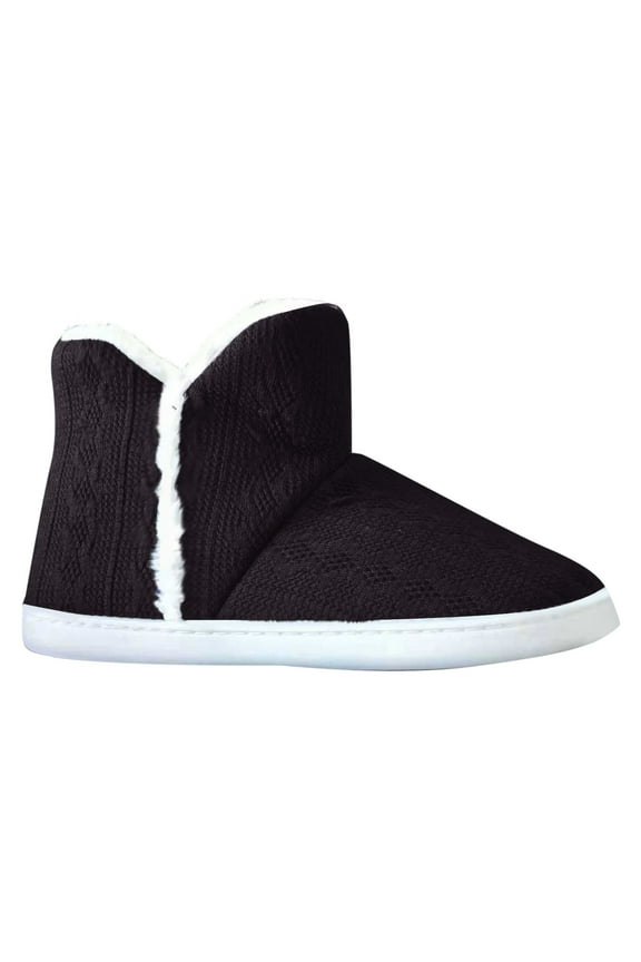 Women's Fuzzy Winter Bootie Slippers Knitted Ankle Boots Slippers Warm House Shoes Outdoor Indoor with Plush Fur Lining