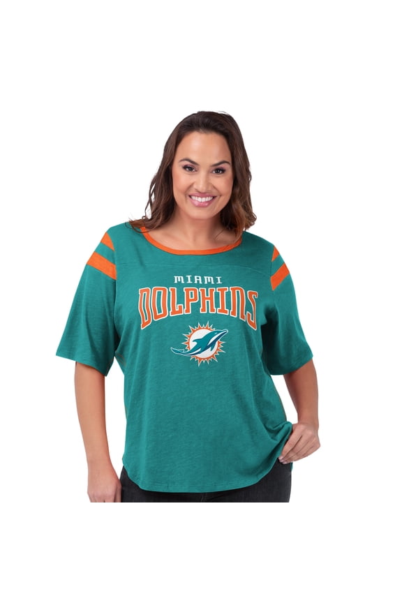 Women's G-III 4Her by Carl Banks Aqua Miami Dolphins Plus Size Linebacker T-Shirt
