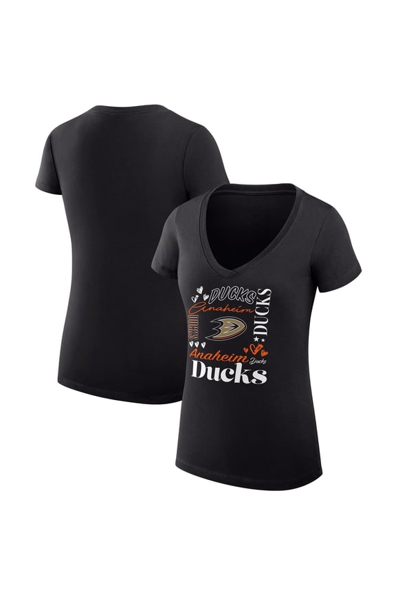 Women's G-III 4Her by Carl Banks Black Anaheim Ducks Super-Slim Fit Lightweight Collage Team Graphic T-Shirt